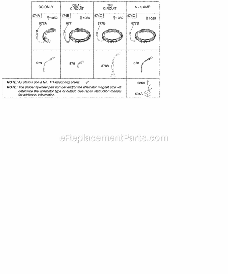 Alternator Diagram and Parts List for 212902-0015-E1  Briggs and Stratton Engine